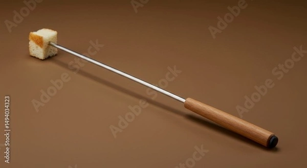 Obraz Fondue time: a studio shot showcasing a piece of bread skewered on a fondue fork