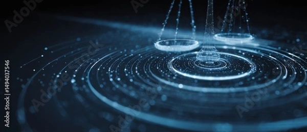 Obraz Digital Scales of Justice Abstract Concept with Futuristic Technology and Data Flow in Blue Tones Studio Shot