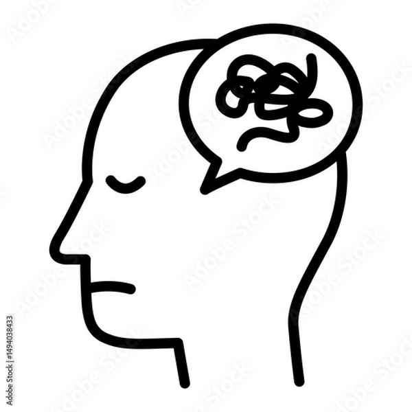 Fototapeta head and tangled thread icon symbolizes mental problems in line style. Stress icon in line style. Overthinking icon in line style. Mental illness icons