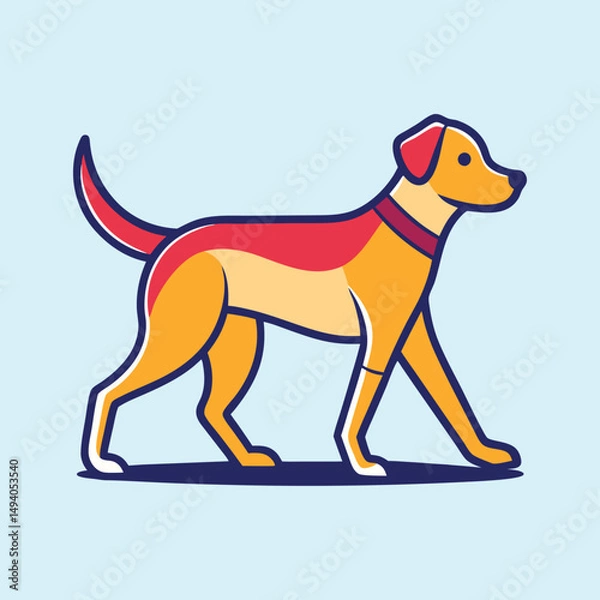 Fototapeta Stylized cartoon dog trotting confidently with vibrant colors and clean lines