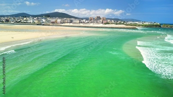 Fototapeta A Stunning Aerial View of the Pristine Beach with its Turquoise Waters and Gorgeous Scenery