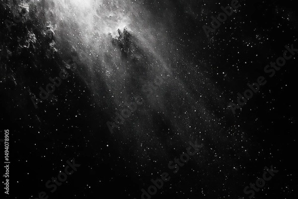 Obraz Black and white image of a cosmic scene with dense stars and bright nebulous formations creating a sense of vastness and mystery in space
