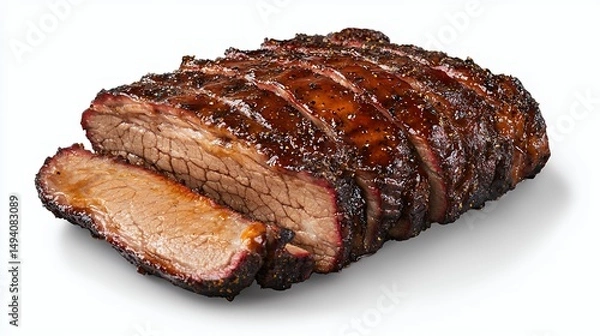 Obraz Sliced Smoked Brisket with Barbecue Sauce