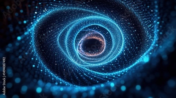 Fototapeta Abstract glowing blue and purple mesh vortex spiraling inward creating a sense of depth and motion