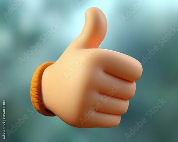Fototapeta 3d illustration of a hand giving a thumbs up gesture conveying approval or positivity with a blurred background