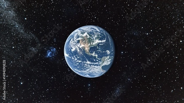 Fototapeta Background of Earth from Space with a Blue Sky and Stars