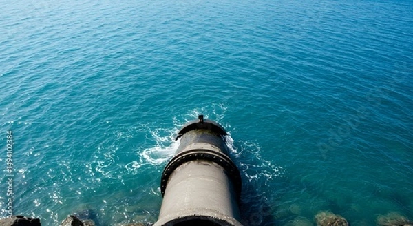Obraz Industrial Pipe Discharging Effluent into the Turquoise Ocean Water
