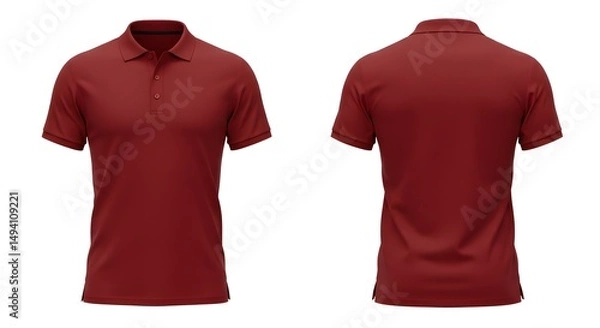 Obraz red t-shirt polo front and back view, isolated on white background. Ready for your mock-up design template.