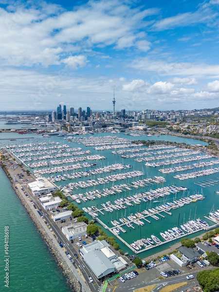 Fototapeta Vertical aerial view of Auckland of New Zealand in daytime