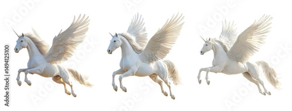 Fototapeta Majestic Winged Unicorns in Flight with Transparent Background