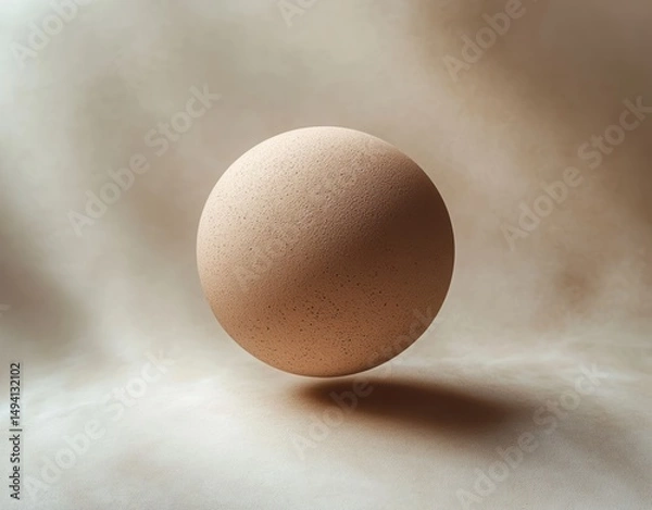 Fototapeta Close-up of a single brown egg balanced on a smooth neutral background with soft lighting and subtle shadows creating a calm atmosphere