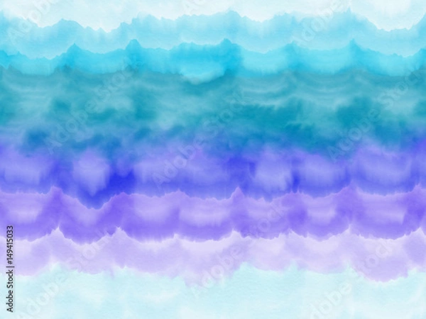 Fototapeta Colorful seamless hand drawn stripe abstract blue watercolor texture background, illustration of vertical lines painted by watercolor on canvas, high quality