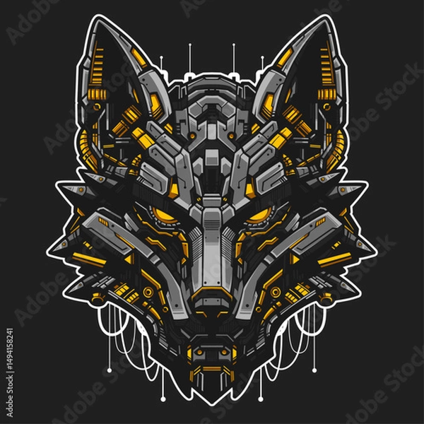 Fototapeta Cyberpunk Mecha Wolf Head