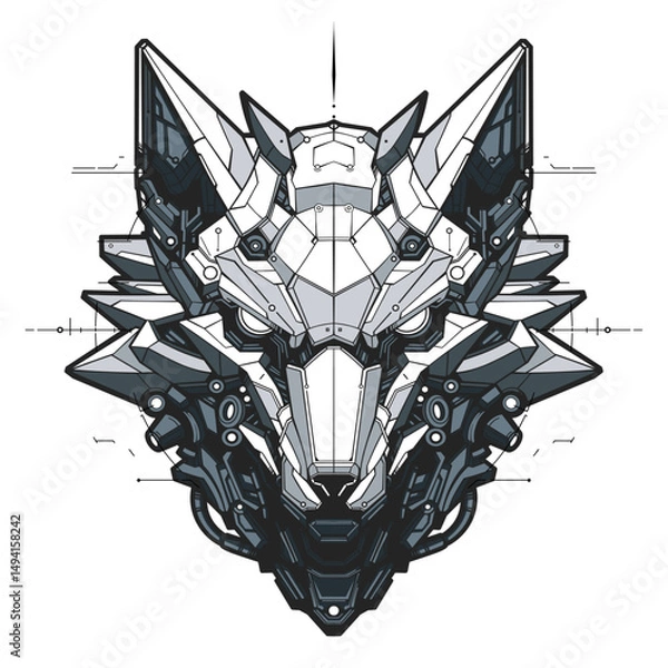 Fototapeta Cyberpunk Robotic Wolf Head