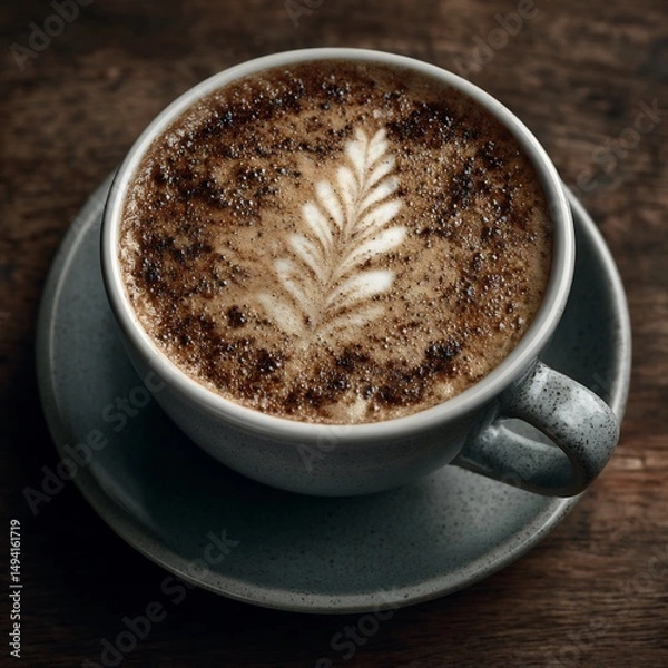 Obraz Cappuccino with latte art in a ceramic mug