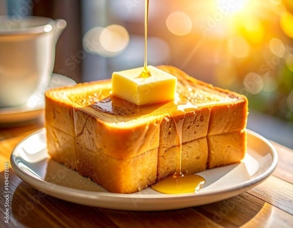 Obraz 厚切り食パンにバターが溶ける朝のトースト