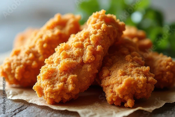 Fototapeta Delicious Buttermilk Fried Chicken Photography: Rustic Corner, Neutral Background, Clean Style, Natural Light
