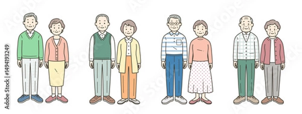 Obraz 色々な服装の高齢夫婦のイラストセット
