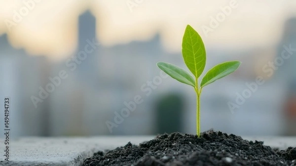 Fototapeta Green infrastructure sprouting in an urban environment