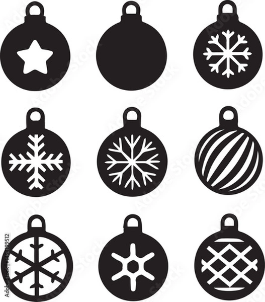 Fototapeta bauble set silhouette vector, bauble illustration, bauble set clipart bundle black and white
