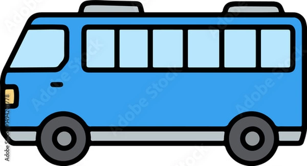 Fototapeta A blue hand-drawn city bus icon with windows and wheels. Great for public transportation, commuting, or urban design themes.