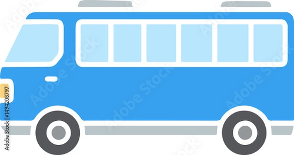Fototapeta A blue hand-drawn city bus icon with windows and wheels. Great for public transportation, commuting, or urban design themes.