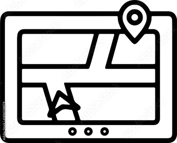 Fototapeta A hand-drawn GPS navigation screen with a map and destination pin. Ideal for driving, travel, and location-based content.