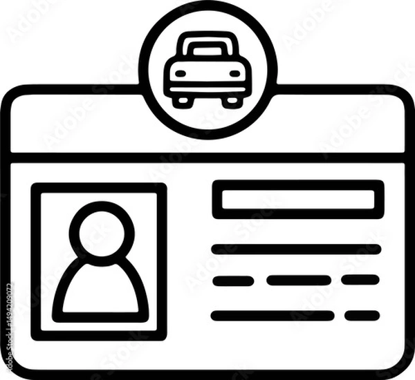 Fototapeta A hand-drawn driver's license icon with photo and details. Ideal for driving-related topics, identity verification, and license-themed graphics.