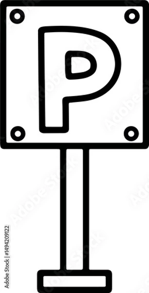 Fototapeta A hand-drawn blue parking sign with a clear 'P' symbol. Perfect for transportation, traffic, and urban design projects.