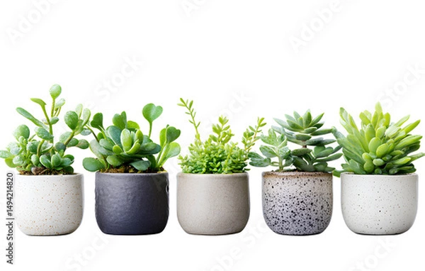 Fototapeta Assorted Decorative Plants in Ceramic Pots, Isolated on Transparent Background