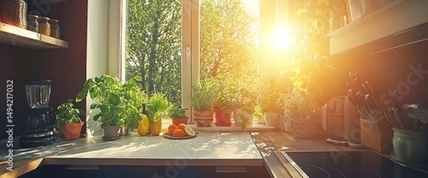 Obraz Sunny kitchen window view