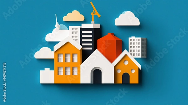 Fototapeta Vibrant Cityscape Modern Architecture and Construction Illustration