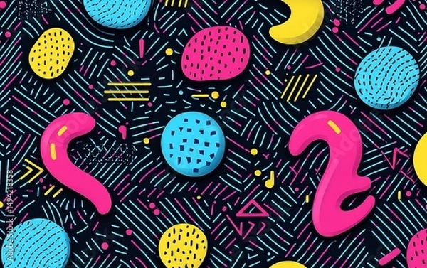 Obraz Vibrant 2022 themed abstract pattern with colorful shapes and geometric lines on a dark background