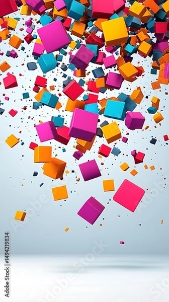 Obraz Vibrant cubes descend against a soft background, creating depth and dynamic motion