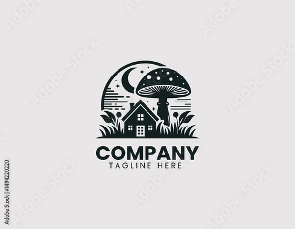 Obraz Enchanting Mushroom House in Unique Landscape Vector Logo Design, Charming Mushroom Home in Whimsical Landscape Vector Logo