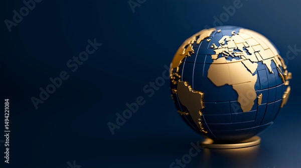 Fototapeta Elegant Gold and Blue Globe on Dark Background Global Connectivity and International Business
