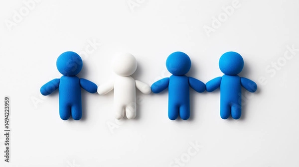 Fototapeta Unity and Diversity Blue and White Figurines Holding Hands