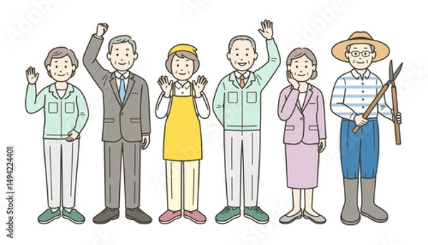 Obraz 元気な高齢者男女のセカンドライフの仕事いろいろ