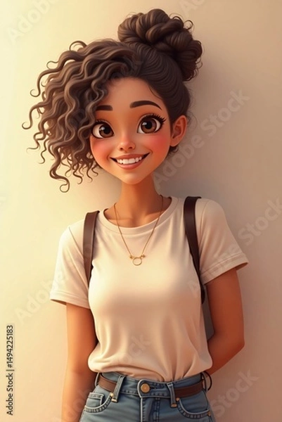 Fototapeta Elegant AI-Generated Portrait of a Young Woman in Floral Headpiece – Fantasy Beauty Style for Digital Art & Editorial Use

