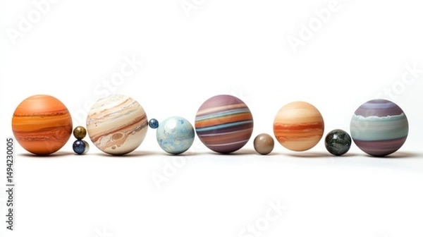 Obraz Solar System Planets Isolated on White Background in AR Style