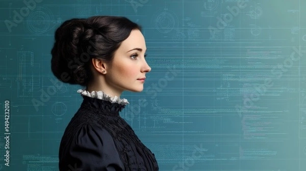 Fototapeta Woman with Historic Flair and Programming Background, Capturing the Legacy of Ada Lovelace in a Digital Realm