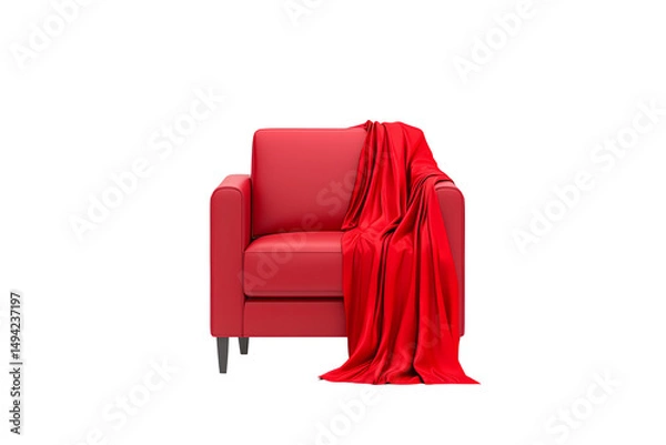 Fototapeta Red armchair with a draped red blanket over one armrest.