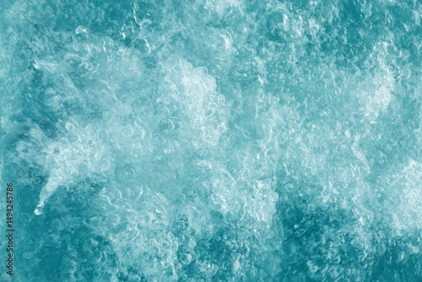 Obraz Bubbling water texture, flow thermal water as abstract background macro photo, spa and wellness theme, gentle ripples and gurgling on white turquoise aquatic surface, sea color gradient