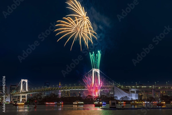 Obraz 冬の花火　お台場レインボー花火