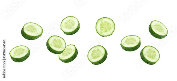 Fototapeta Cucumber slices isolated on transparent background.