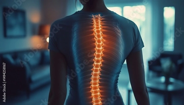 Obraz Womans glowing spine with back pain.