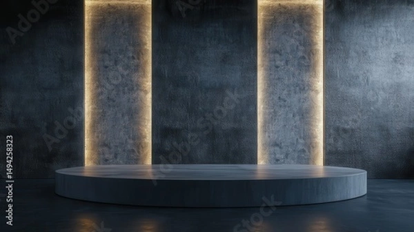 Fototapeta Modern Minimalist Stage Design with Dramatic Lighting in Contemporary Industrial Space for Creative Presentations and Showcases