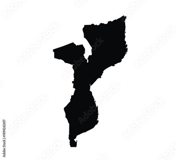 Fototapeta Mozambique silhouette. This image shows the black silhouette of the Mozambique map, highlighting its geographical shape and borders. Vector clipart illustration design.
