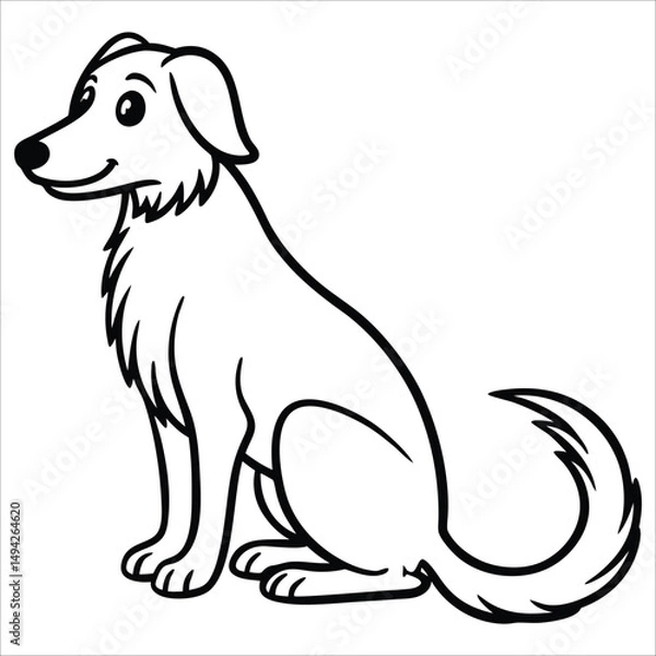 Fototapeta Happy Cartoon Dog with Fluffy Tail Playful Pet Illustration