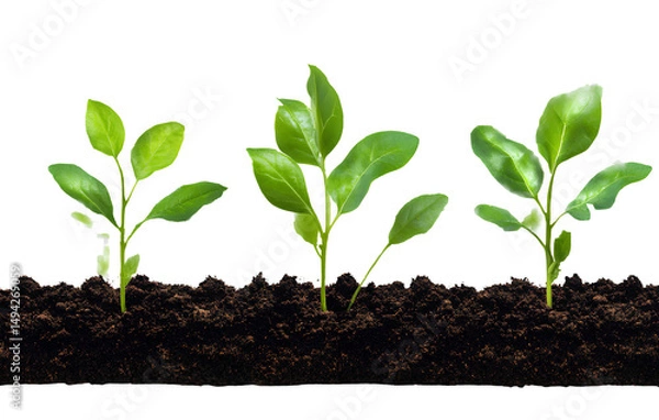 Fototapeta Healthy Plant Sprouting from Soil in Growth Phases, Isolated on a Transparent Background